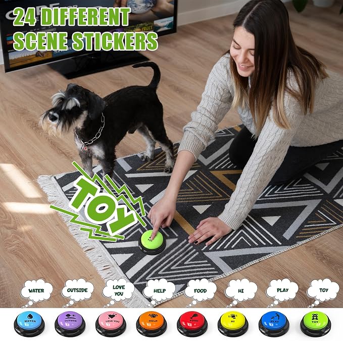 Dog Buttons for Communication, 8 Pack, with Non-Slip Mat & Bath Brush