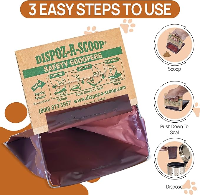Dispoz-A-Scoop® 96 Pack"Scoop-Seal-Dispose” Dog Pooper Scooper with Bag Attachment, No-Touch Pooper Scoopers Solution, Portable Pooper Scooper for Dogs Large and Small, Dog Poop Scooper for Yard Walk