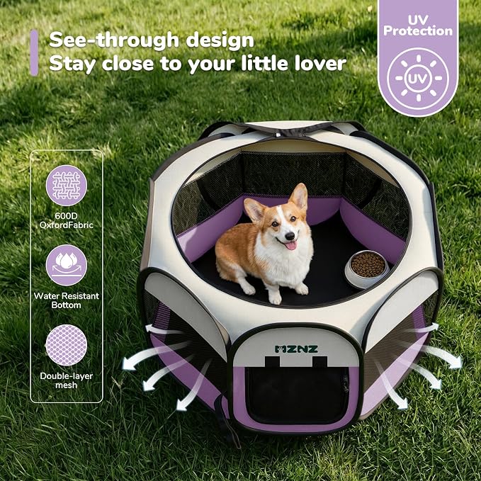 Dog Cat Playpen, Portable Puppy Pet Crate Indoors for Small/Medium Dogs Cats Rabbits, Foldable Dog Cage Enclosure for Outdoor, Pop Up Dogs Tent Kennel with Carrying Case, Purple