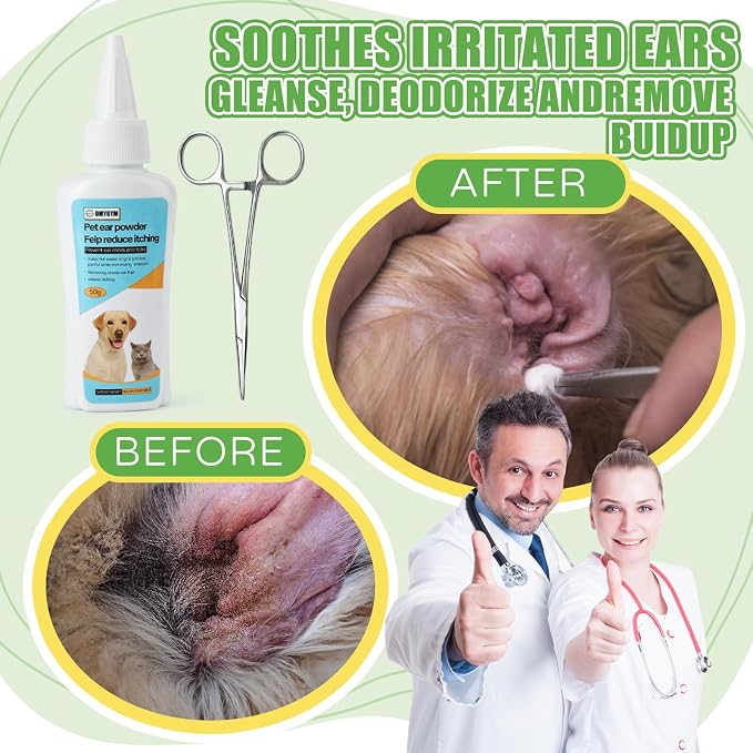Dog Ear Powder Set with 5 Inch Hemostat & Paw Trimmer, 1.76oz/50g