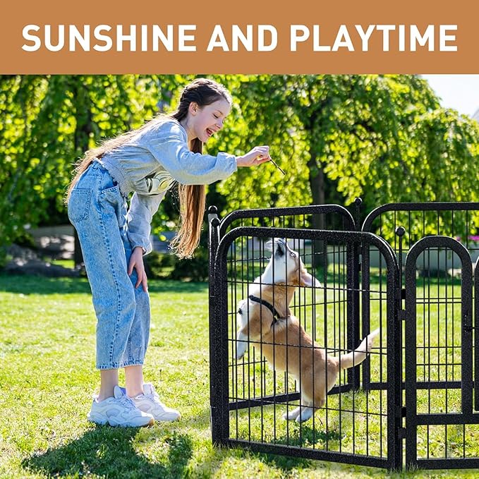 Metal Dog Playpen, 24in 24 Panels, Black-Silver