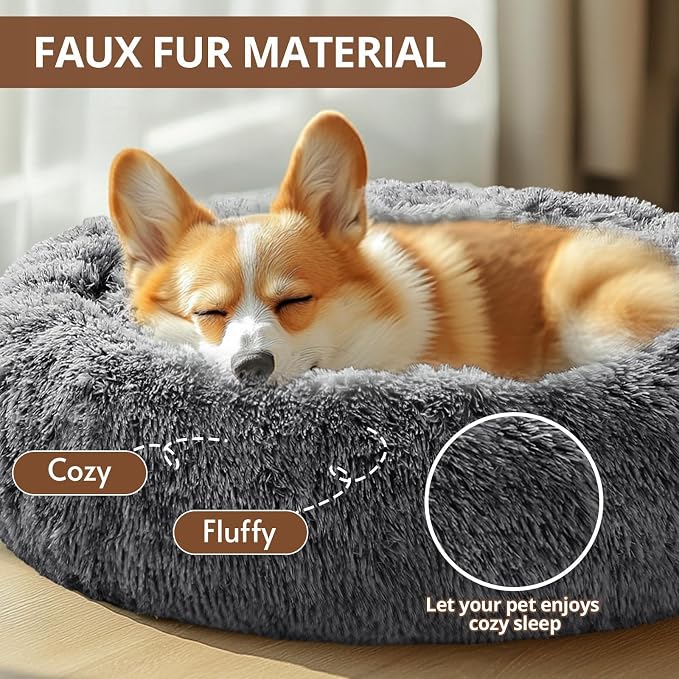 JOLLYVOGUE 27" Calming Donut Dog & Cat Bed, Smoke Black