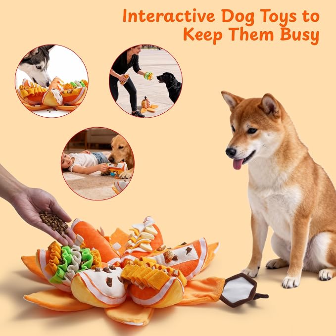Nocciola Pumpkin Puzzle Dog Toys, Snuffle Interactive Dog Toy for Small Dogs, Puppy Squeaky Toy with Crinkle Papers, Hide and Seek Toy for Boredom