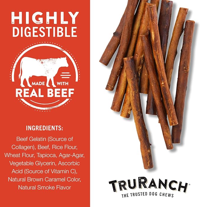 TRURANCH Collagen Sticks - 5" Collagen Sticks for Dogs - Long Lasting Healthy Joint Support - Rawhide Alternative - Skin & Coat Health - Made with Real Beef, Value Pack, 15 Bags, 225 Count