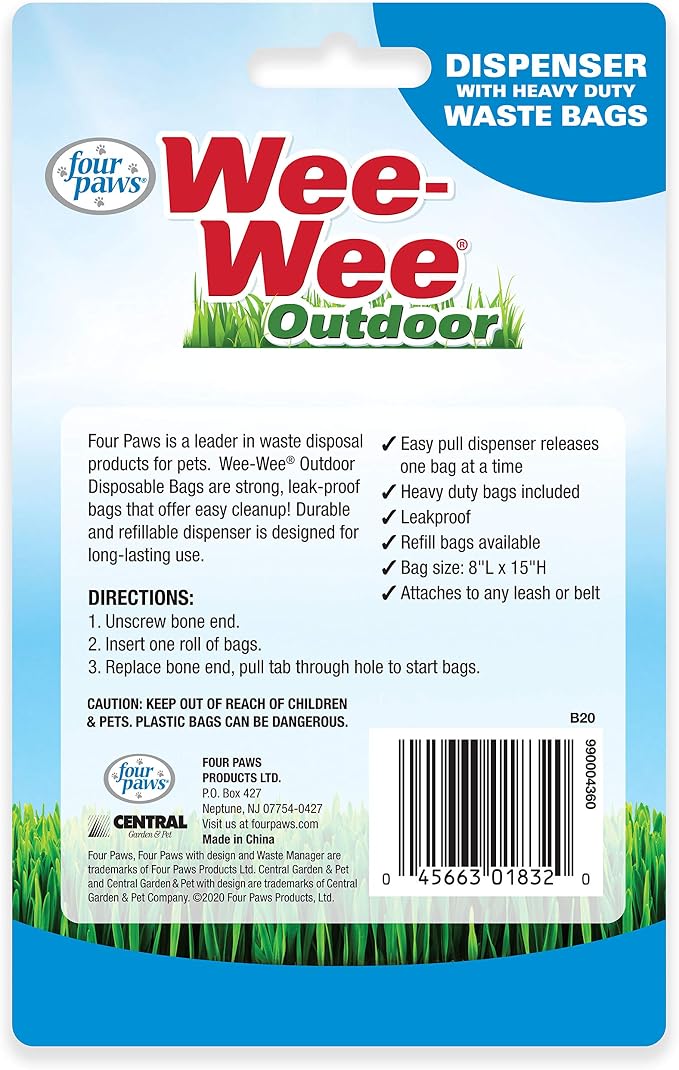 Four Paws Wee-Wee Outdoor Dog Waste Bag Dispenser with Heavy Duty Waste Bags 30 Count