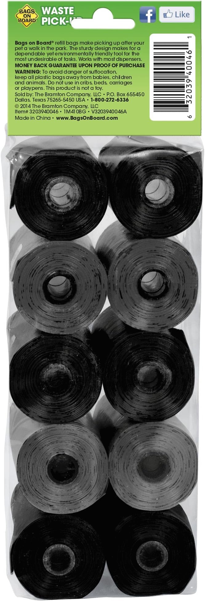 Bags on Board 3203940046ONL Dog Waste Bags Refill, 140 bags, For Dog and Cat Waste Pickup, Black/Grey