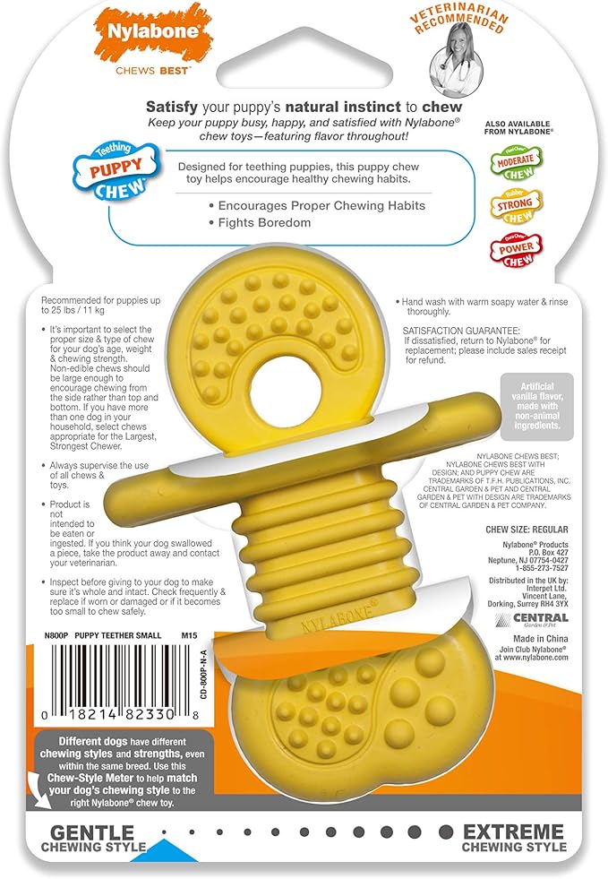Nylabone Puppy Chew Rubber Textured Teether Dog Chew Toy, Vanilla Flavor | Small, natural rubber, soothing teething toys for puppies, puppy enrichment, puppy teething relief, up to 25 lbs