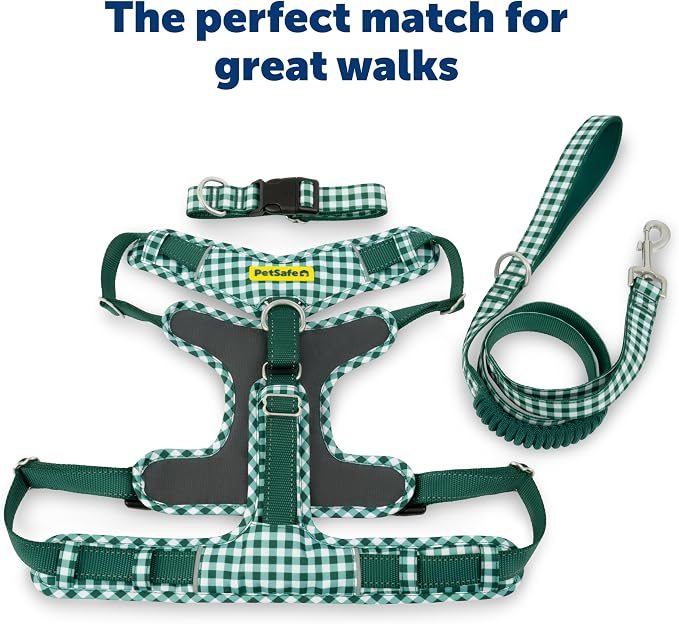 PetSafe Easy Walk Comfort No Pull Dog Harness, Green Gringham, Small | Stops Pulling on First Use with Front Martingale Loop, Padded Comfort, 5-Point Adjustable Fit