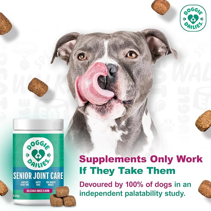 Doggie Dailies Senior Hip & Joint Chews for Dogs, Duck Flavored, 120 Count