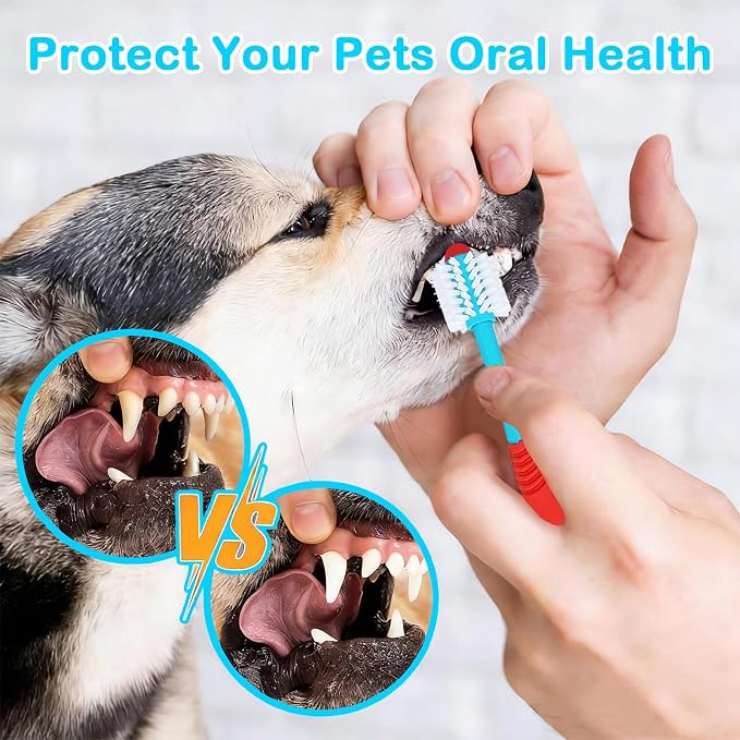 4 PCS Dog Toothbrush, 360 Degree Soft Double Headed Pet Toothbrush, Dogs Cleaning Tooth Brushing Kit for Dogs Cats Teeth Cleaning (Blue, Green)