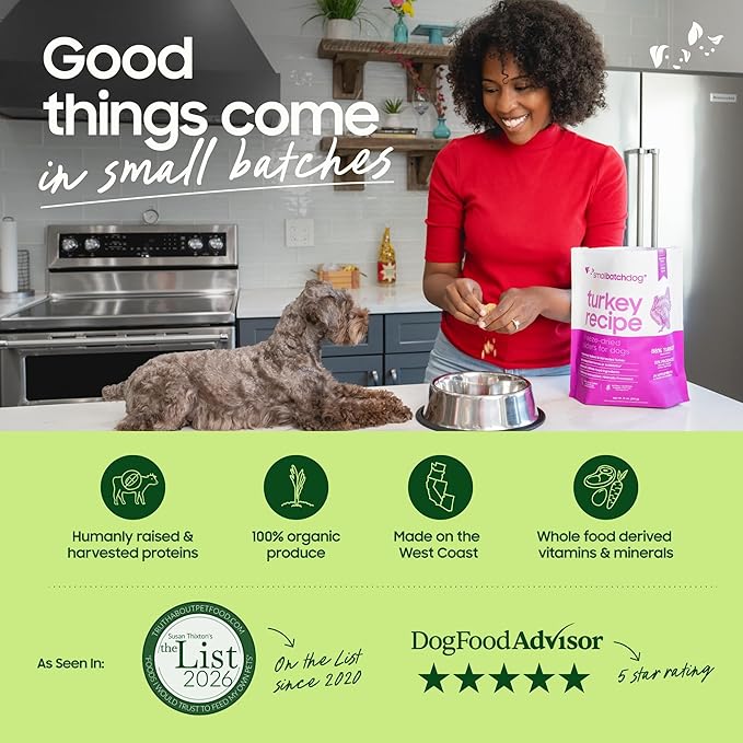 smallbatch Pets Freeze Dried Raw Dog Food, Turkey Recipe, 14 oz, Organic High Protein Dog Food, Grain Free, Made in the USA, Humanely Raised Meat, Single Protein, for Picky Eaters, Hydrate & Serve