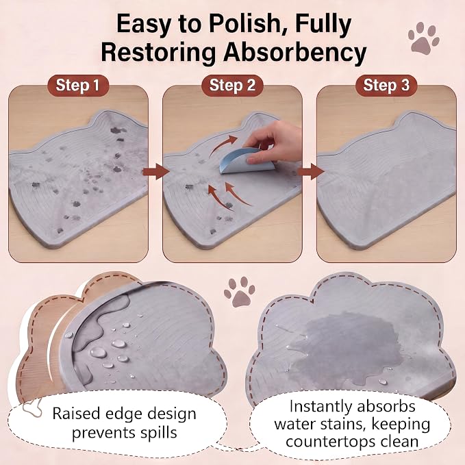 Stone Mat for Dog and Cat Water Bowls 16.5 x 9.5 Inch Absorbent Feeding Mat Quick Drying Tray for Small Medium Pet Water Fountains Diatomaceous Earth Accessories for Messy Drinkers