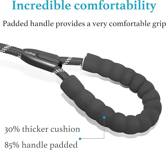iYoShop Double Dog Leash, 360° Swivel, No Tangle, Medium, 8-35 lbs, Black | Dual Leash for Two Dogs, Split Leash, Shock-Absorbing Bungee, Padded Handle, Heavy-Duty Rope