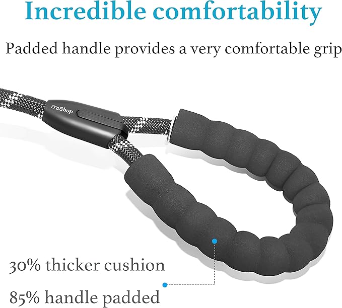 iYoShop Durable Slip Lead Dog Leash, 1/2" x 6 FT, Black | Padded Handle, Reflective Threads, No Pull, Dog Training Leash