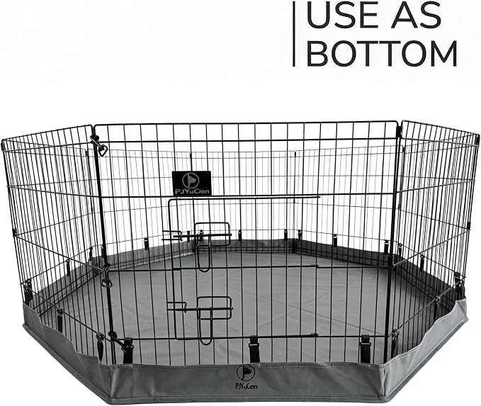 PJYuCien Octagonal Dog Playpen with Bottom Pad - Metal Foldable Exercise Pen, 8 Panels 24" H x 24" W Indoor Outdoor Pet Fence Puppy Crate Kennel, Gray
