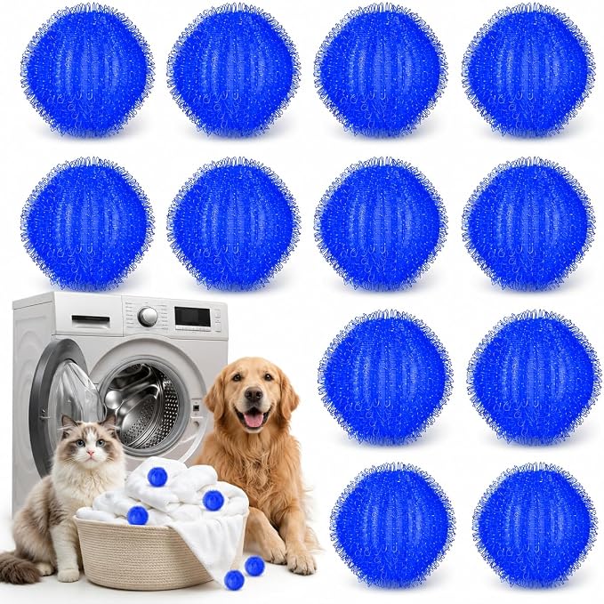 12 Pack Pet Hair Remover for Laundry, Reusable Cat & Dog Laundry Hair Catcher for Washing Machine and Dryer, Laundry Lint Remover for Clothes, Bedding, Towels & Pet Blankets