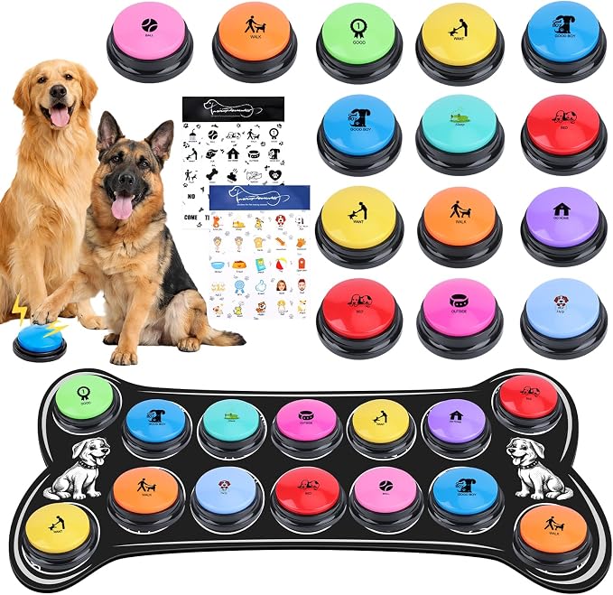 Dog Talking Buttons for Communication, 14 Pack, with Mat