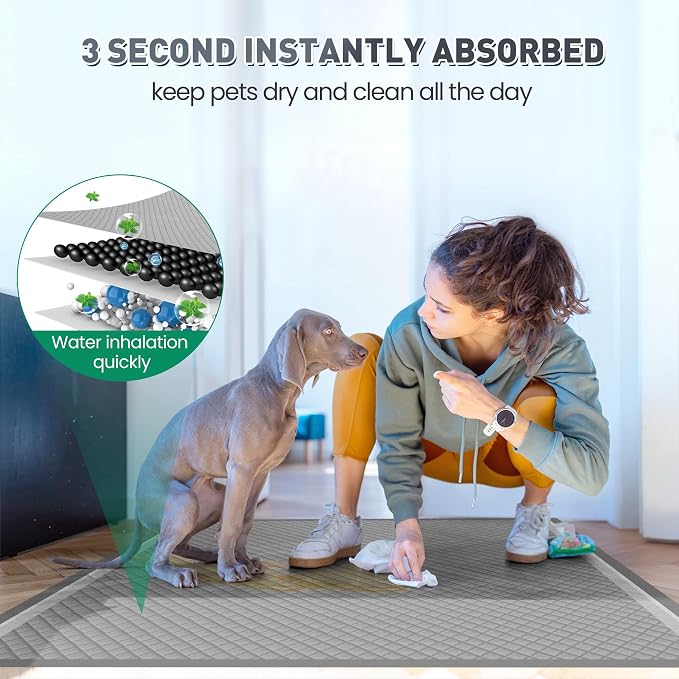 Boscute Charcoal Super Absorbency Puppy Pads, Activated Carbon Odor-Control XXXL 36"x36" Leak-Proof Pet Training Pee Pads, Disposable Potty Pads for Dogs Cats, Rabbits 150Counts