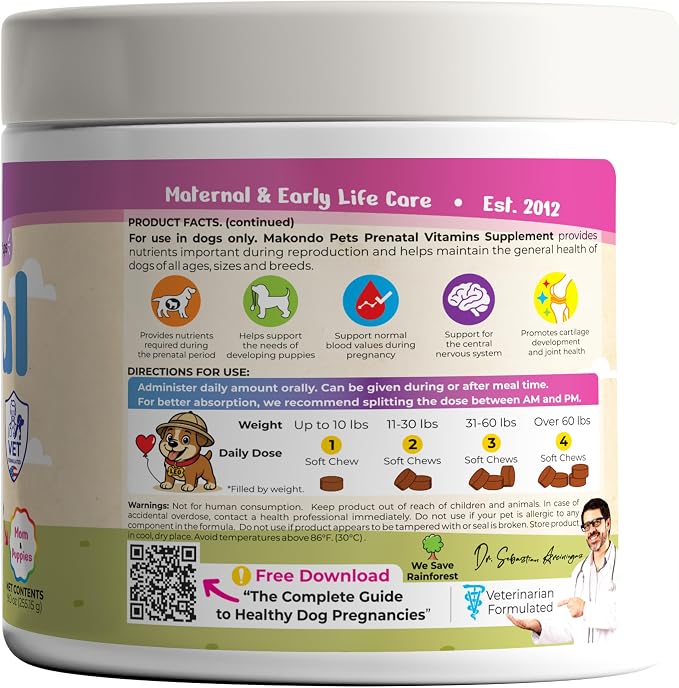 Dog Prenatal Vitamins, 120 Soft Chews Multivitamin, Mom & Puppy Vitamins