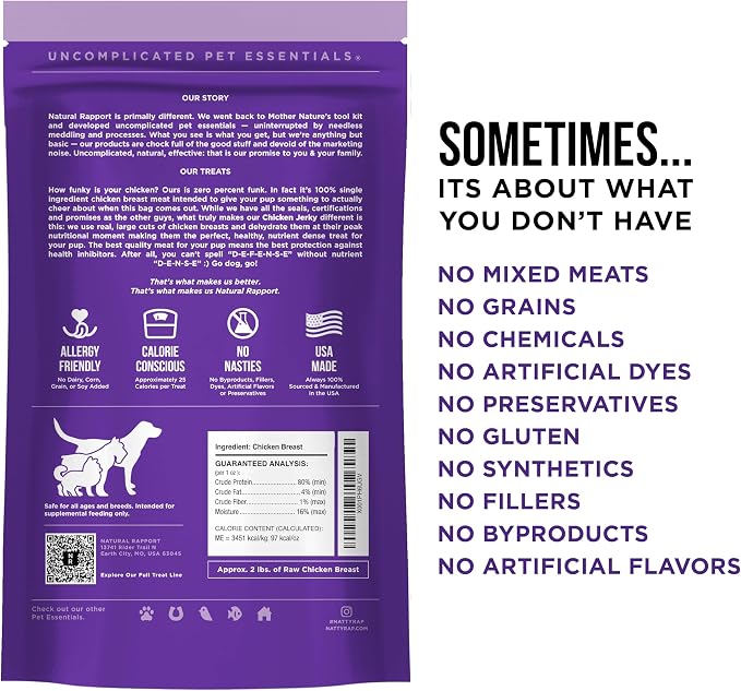 Natural Rapport Chicken Jerky, Single-Ingredient, High Protein, 8 oz