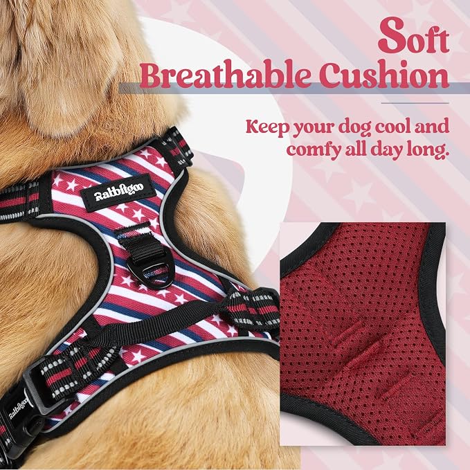 rabbitgoo Dog Harness, No Pull for Large Dogs with 2 Leash Clips, Pet Vest | No Choke with Handle, Adjustable Soft Padded, Reflective, Easy Control for Walking, Red Stripe, X-Large