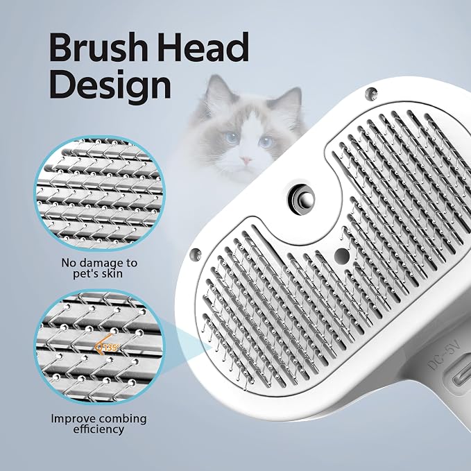 Pet Grooming Brush with Electronic Mist Spray, White