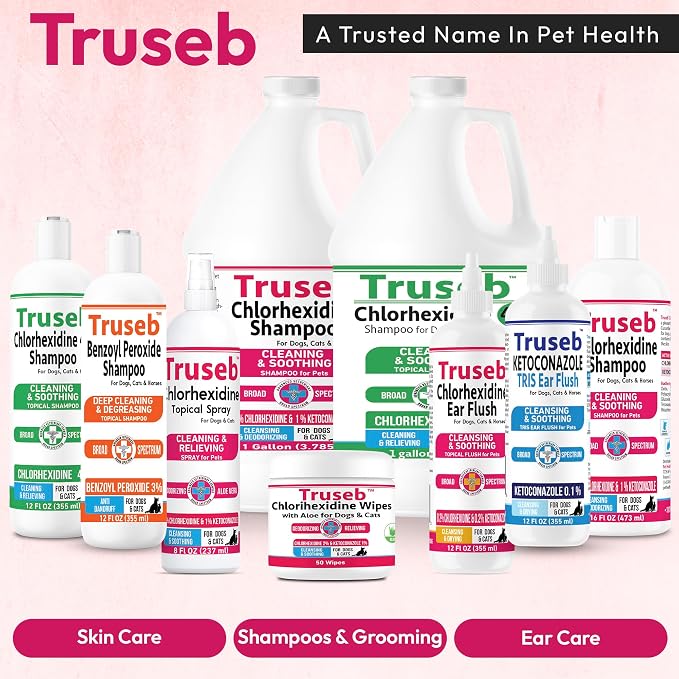 Pet Health Pharma Truseb Topical for Dogs, Cats and Horses - with Aloe for Cleansing (Ketoconazole & Chlorhexidine Wipes, 100 Count)