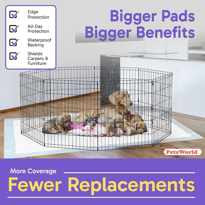 PETSWORLD Premium Extra Large Dog Pee Pads (43" x 74") – Jumbo Puppy Training & Incontinence Pads for Large Dogs & Multi-Pet Homes – Leak-Proof, Odor Control, 5-Layer Absorbency, 25 Count