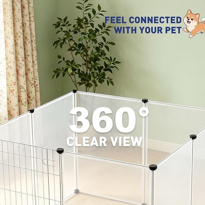 BRIAN & DANY Dog Playpen Portable for Small Animals, Dog Play Pen Indoor, Transparent Pet Playpen for Puppies, Cats, 8 Panels - 28 X 20 Inch