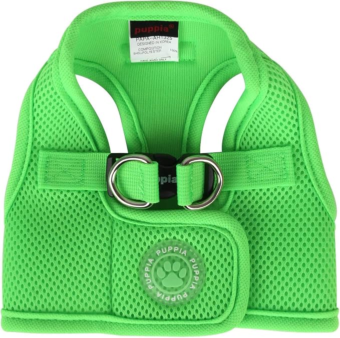 Puppia Neon Soft Vest Harness Step-in No Choke No Pull Walking Training for Small and Medium Dog, Green, X-Large