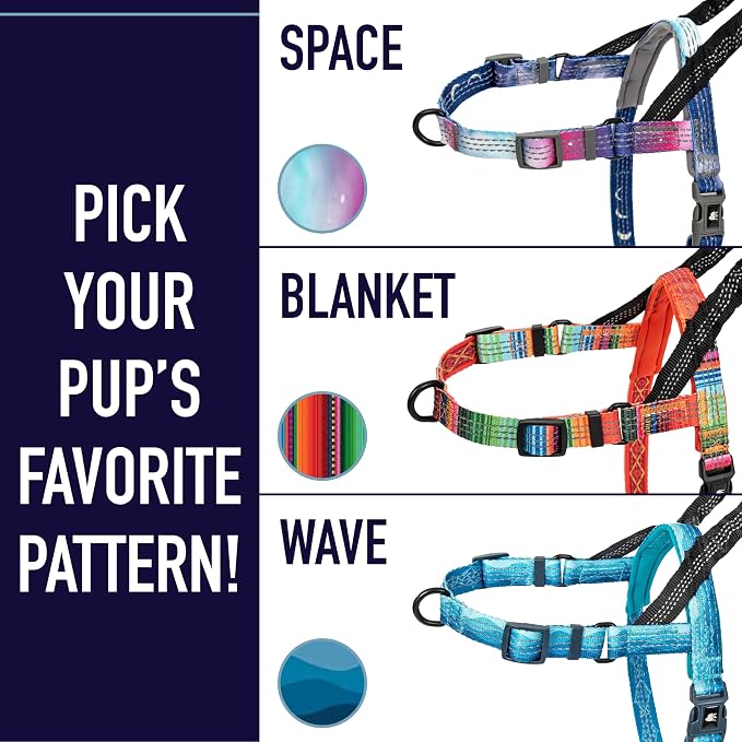 Leash Boss Dog Harness for Large Dogs - Lightweight No Pull Front Clip Reflective Harness - Large, Orange Blanket Pattern - Shock Absorbing Bungee Clip - Reflective Stitching for Nighttime Visibility