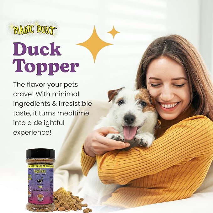 Magic Dust Duck Jerky Topper, Single Protein Pet Food Topper for Dogs & Cats, Enhance Flavor & Elevate Mealtime Excitement for Picky Eaters, Made in USA - 8 Ounce Bottle