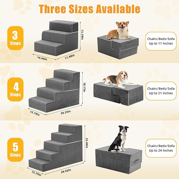 3-Step Dog Stairs for Small Dogs and Cats, 14in H Dog Steps for Couch, Sofa, Chair, Non-Slip Sturdy Pet Steps, Pet Ramp for High Bed Indoor