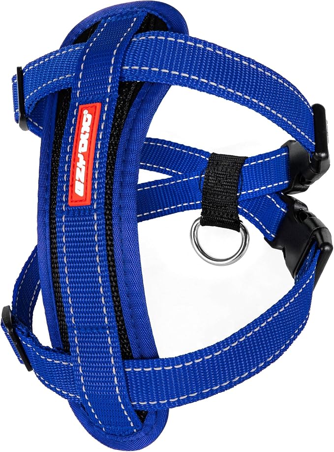 EzyDog Chest Plate No Pull Dog Harness, Escape Proof - Small, Blue | Car Restraint Included, Comfort EVA Padding, Adjustable for All Breeds, Quick Release Buckles, Reflective Stitching