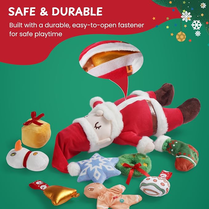 Nocciola Hide and Seek Christmas Santa Dog Toys: 9 Packs Vacation Gifts Funny Plush Stuffed Squeaky Crinkle Durable Chew Toys for Small Medium Large Breed, Dog Stocking Stuffers