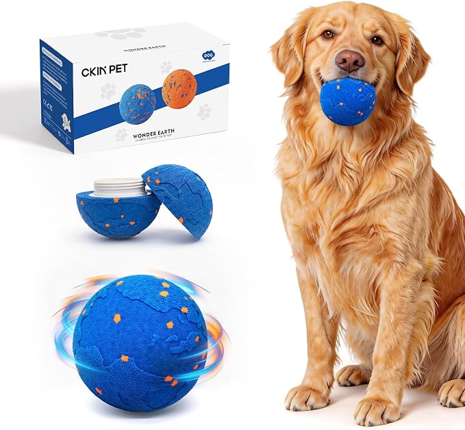 Interactive Dog Toys Ball with 2 Shells – Automatic Moving Rolling(Blue) | Bouncing dog toy with durable E-TPU shells IPX7 waterproof motion activated for medium & large dogs exercise & boredom relief