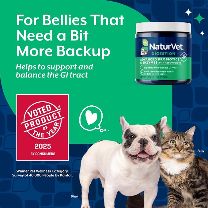 NaturVet Advanced Probiotics & Enzymes Powder for Dogs & Cats - 4oz