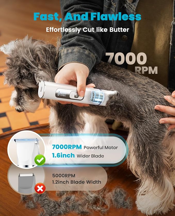 oneisall 4-in-1 Dog Grooming Kit with LCD Display - White