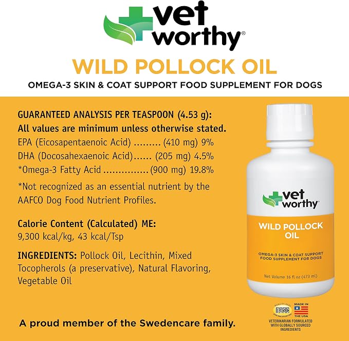 Vet Worthy Wild Pollock Oil for Dogs - Omega 3 for Dogs - 16 fl oz