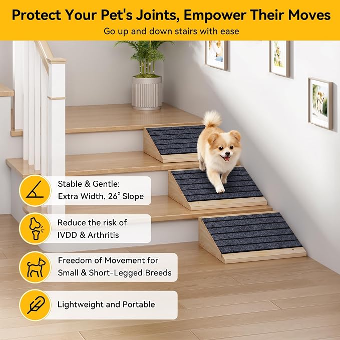 COZIWOW 4 PCS Dog Ramp for Stairs, Non-Slip | Sturdy | Wooden Dog Stairs Pet Ramp for Small Medium Dogs Cat, Pet Steps Stair Wedges Assist for Injured & Older Pets, Gentle Slope Step Stairs(4)