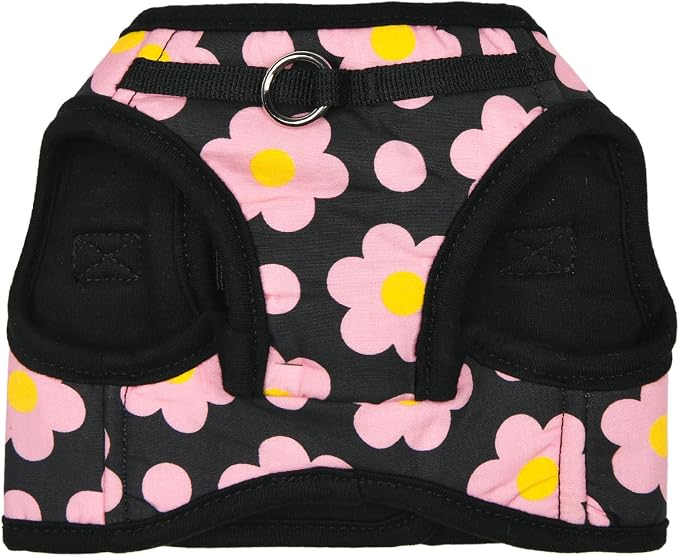 Puppia Bacopas Dog Vest Harness B (Step-in) Fashionable Flower Pattern Spring Summer Harness for Small and Medium Dogs, Black, Small