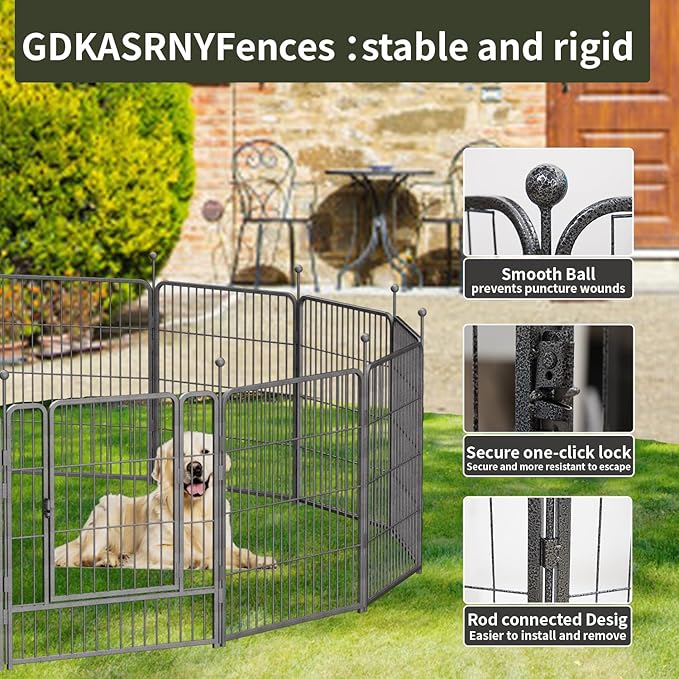 Dog Playpen,24/32/40 Inch Height in Heavy Duty,Folding Indoor Outdoor Dog Exercise Fence, Portable Pet Playpen with Door for Large Medium Dogs - Silver Gray (16 Panels, 32 inch)