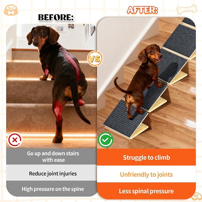 TNELTUEB 2 Pack Upgraded Dog Ramps for Stairs, Adjustable Stair ramp for Dogs,Portable Dog Stairs with Mat for Small Dogs and Cats, Non-Slip Pet Steps for Elderly or Injured Pets