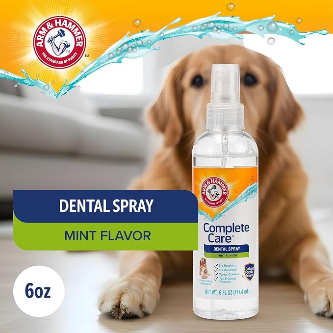 Arm & Hammer Complete Care Dog Dental Spray, Mint, 6 Fl Oz, 2-Pack | Brushless breath freshener with baking soda and calcium supports tooth enamel, fluoride-free formula