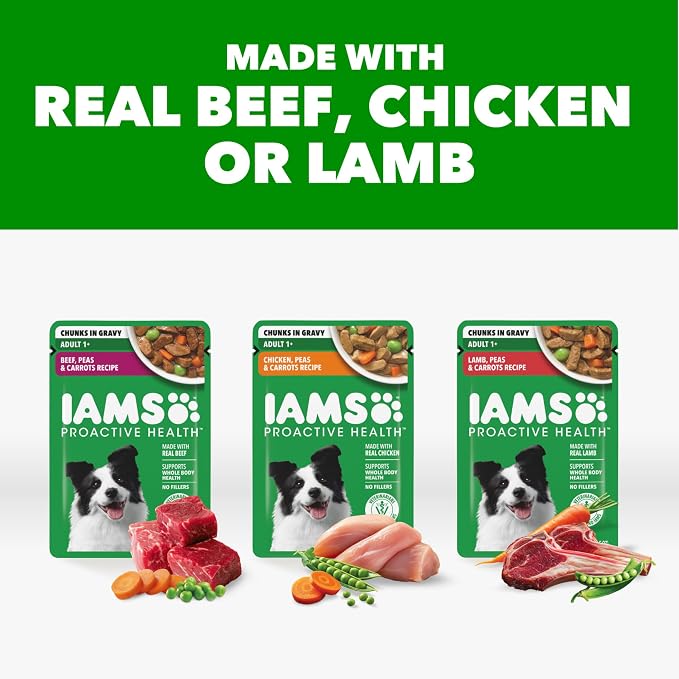IAMS Proactive Health Adult Wet Dog Food Variety Pack, 3.5 oz. Pouch, (18 Count)