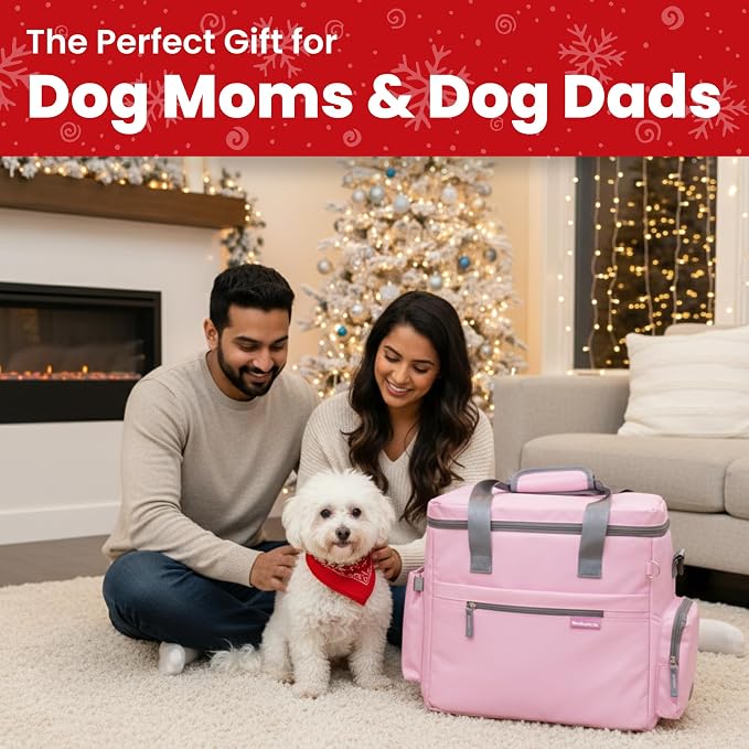 The Original Doggy Bag Dog Travel Kit with Bowls & Food Containers, Light Pink