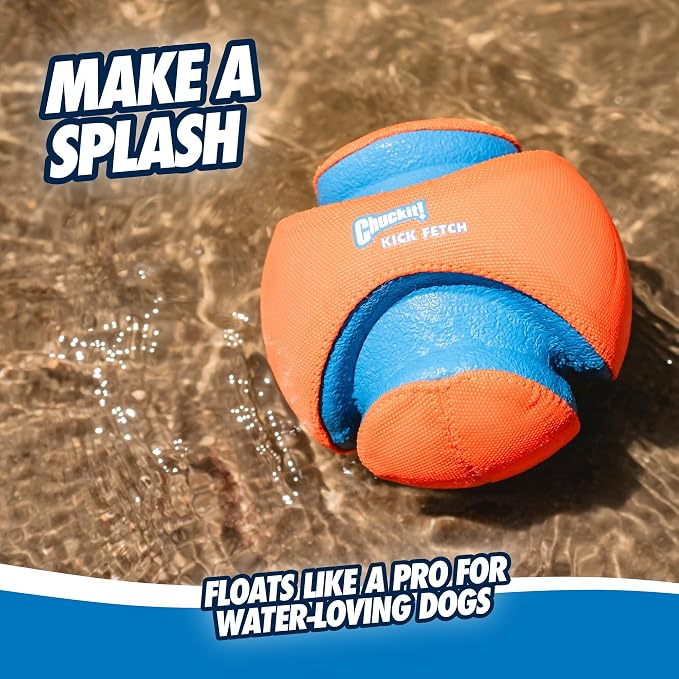 Chuckit! Kick Fetch Ball Dog Toy, Large, 8in, for Large Dogs, Floats | Floats in Water for Interactive Play and Fetch with Large Dogs; Durable Construction Withstands Rugged Outdoor Use