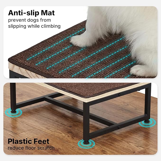 Veehoo Dog Steps Stool with Metal Frame for Couch Bed, Single Step 6" H Small Stairs for Dogs to Get on Couch with Non Slip Rug, Wooden Portable Doggie Stairs Puppy Steps Doggy Ramp Pet Ladder 16" W