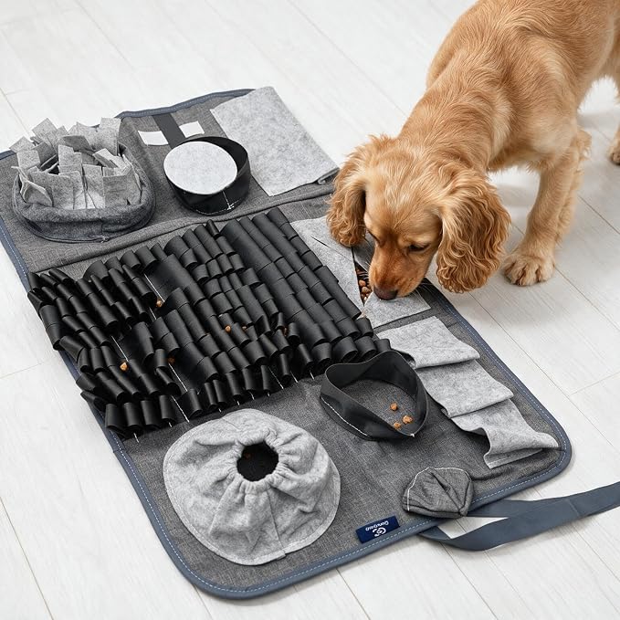 S Snuffle Mat Gray Dog Puzzle Enrichment Slow Feeder | Mental stimulation, slow feeder, nosework game, washable non-slip, enrichment puzzle toy for dogs cats