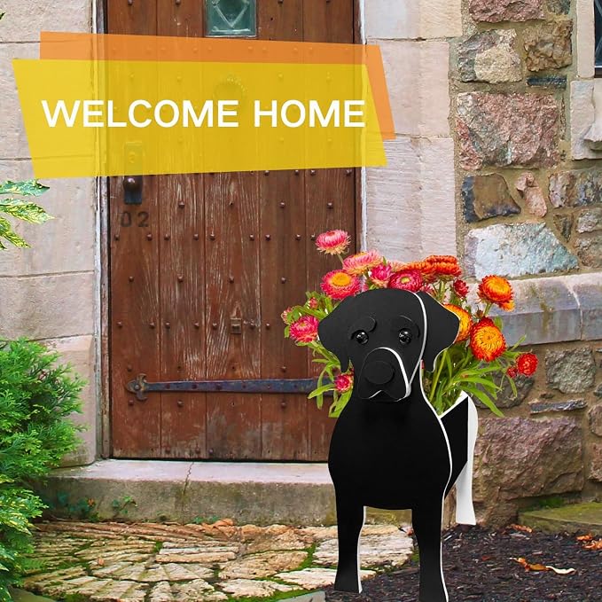Black Labrador Dog Planter Pots, Animal Shaped Flower Pot